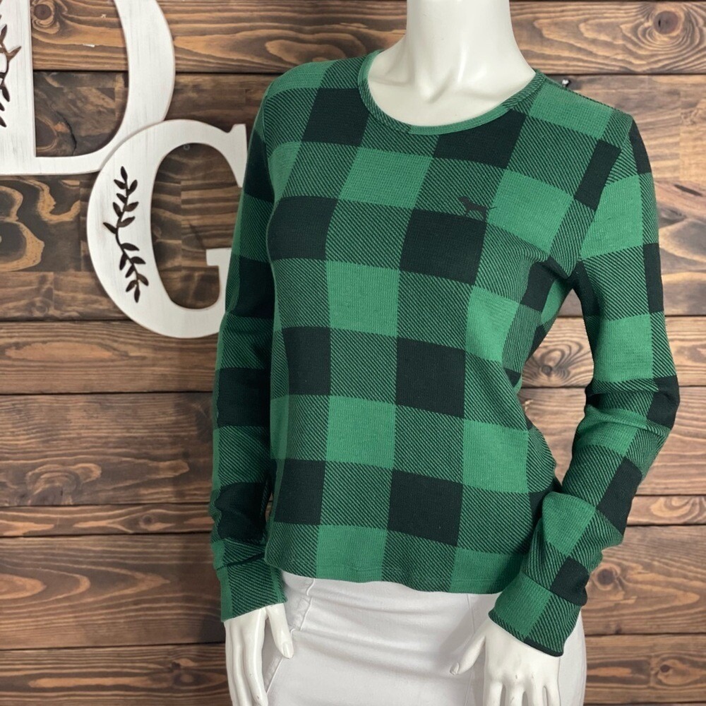 PINK VS | Buffalo Plaid Thermal Long Sleeve‎ Top Scoop Neckline Knit Sleepwear